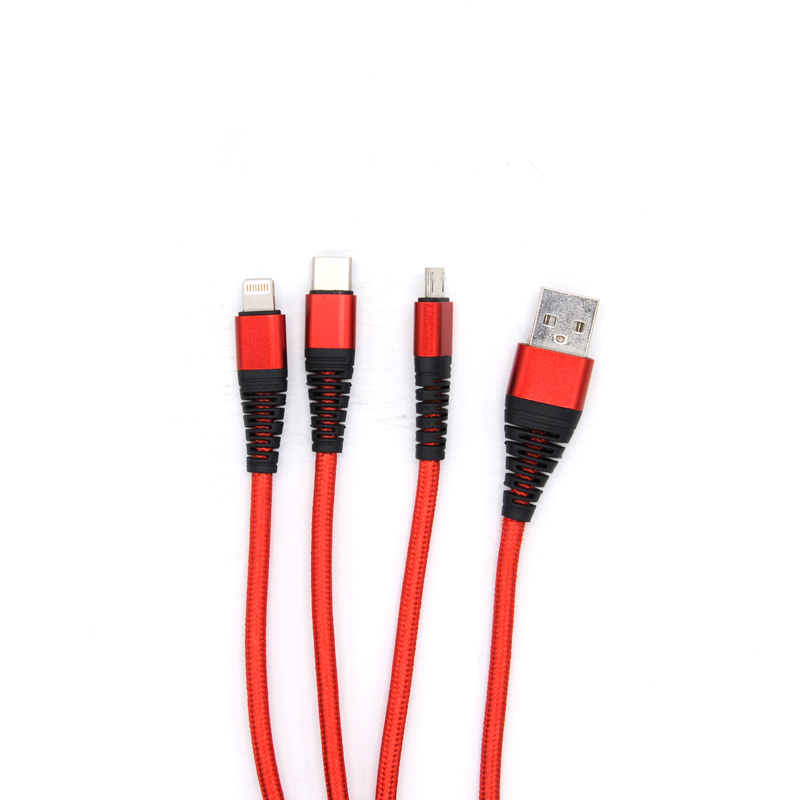 Venta caliente Nylon Trenzado 1.2m Cable de carga USB 3 en 1 Multiuso para iPhone Micro USB Tipo C Cable de datos