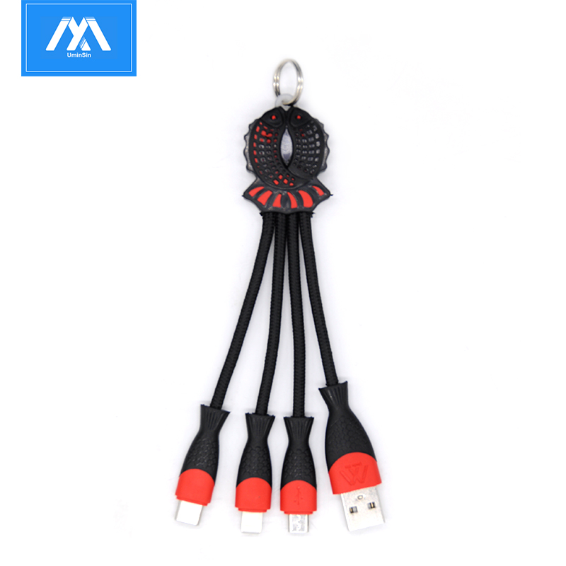 15CM 3in 1 Funcional de nylon trenzado del cable del cargador micro USB relámpago tipo C cable de carga para iPhone Android Samsung