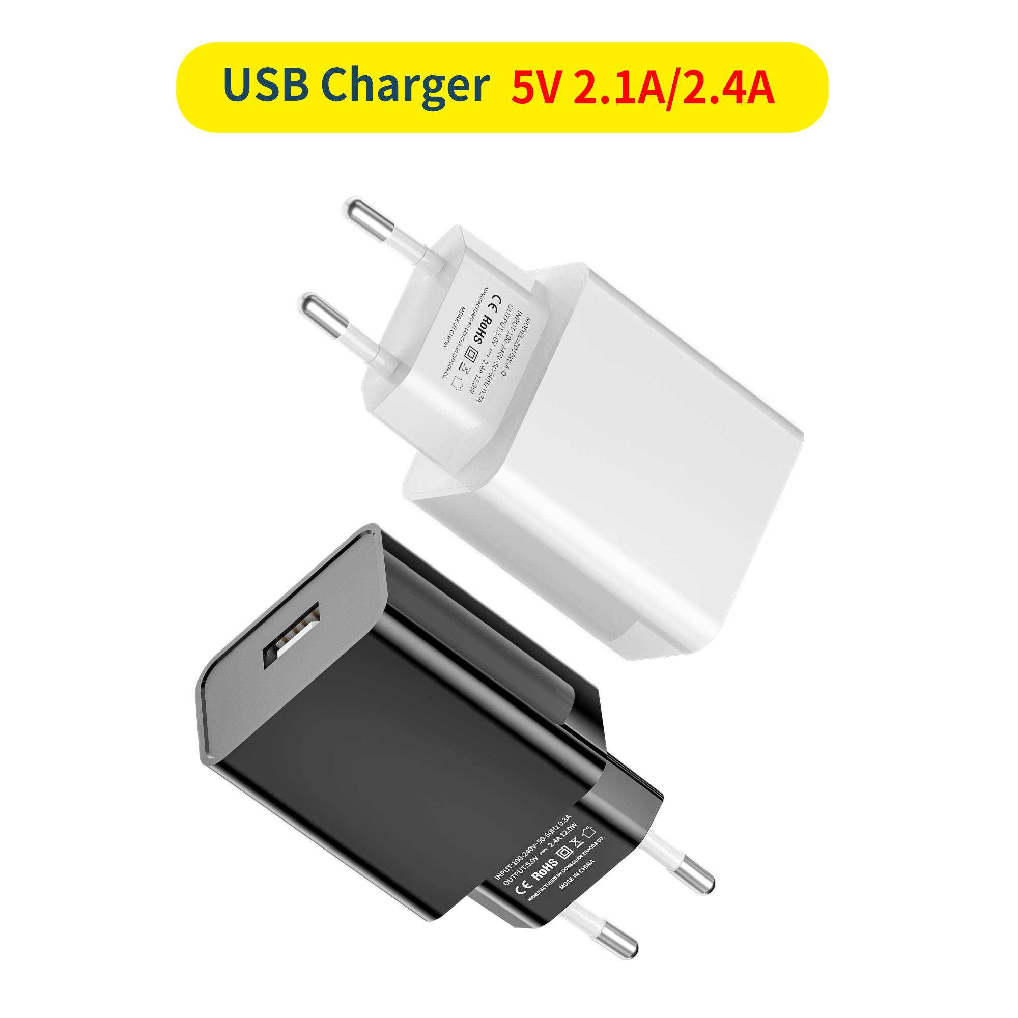 12W USB Cargo de la UE Eu Plug Adaptador de viaje de viaje europeo Cargador estándar europeo para iPhone, Samsung, Tableta de iPad